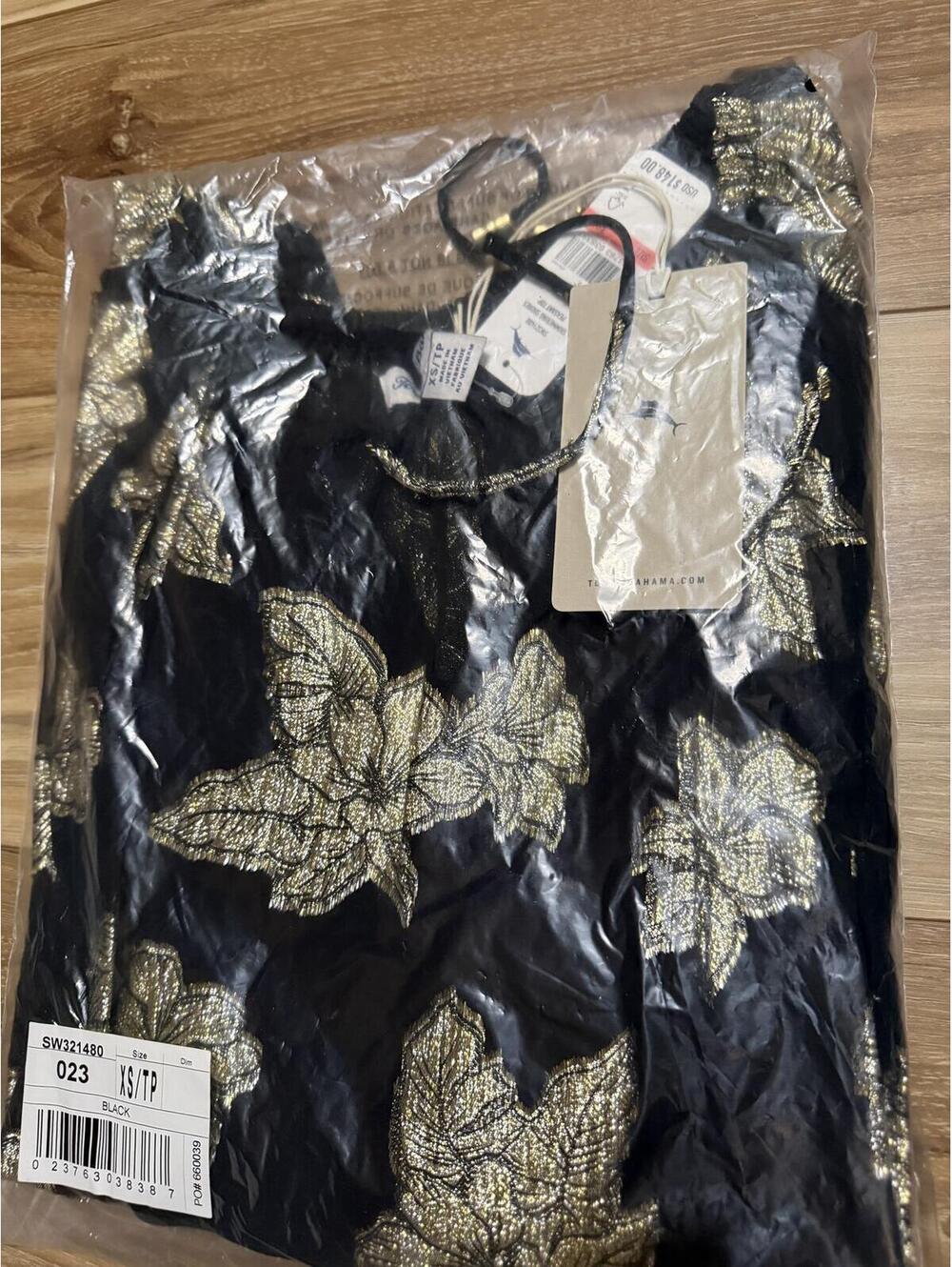 NWT! Tommy Bahama Shimmering Shores Metallic Leaf Print Split Neck Top Size XS - Picture 3 of 5